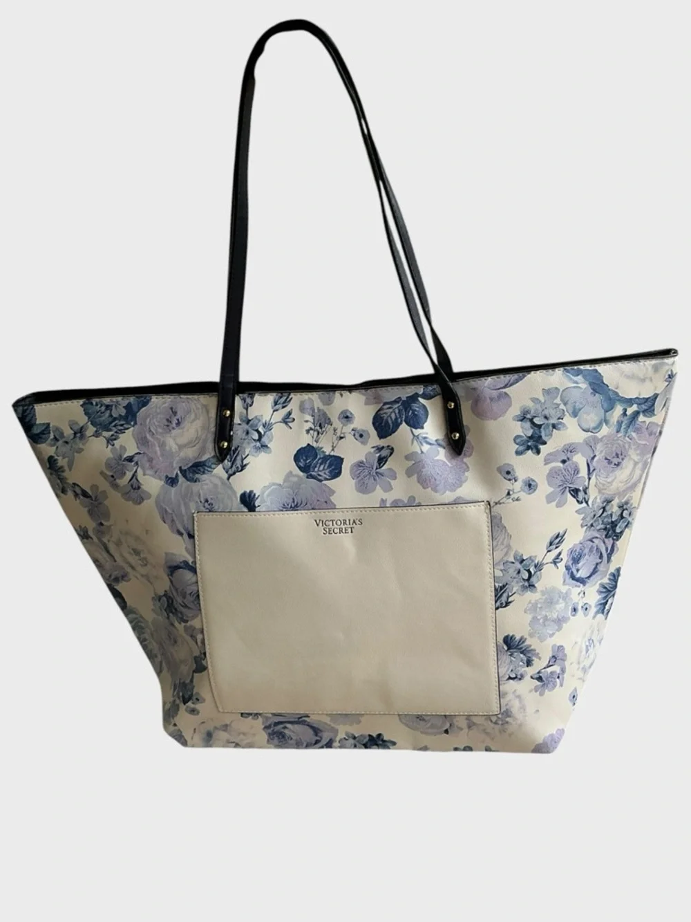 Victoria’s Secret Blue Floral Tote Bag Large PU Carryall Shopper